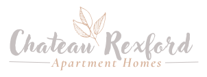 A logo for Chateau Rexford Apartment Homes featuring a stylized plant or leaves.